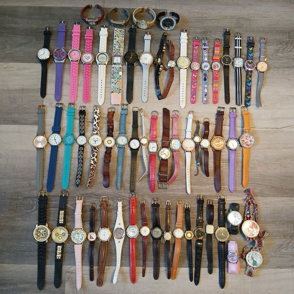 Bulk Lot 55+ Womens Watches For Parts Repair Craft Fossil Perry Ellis Timex - B2